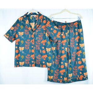 Their Nibs Cotton Mushrooms Butterflies Short Sleeve Capri Pajamas Blue/Orange M